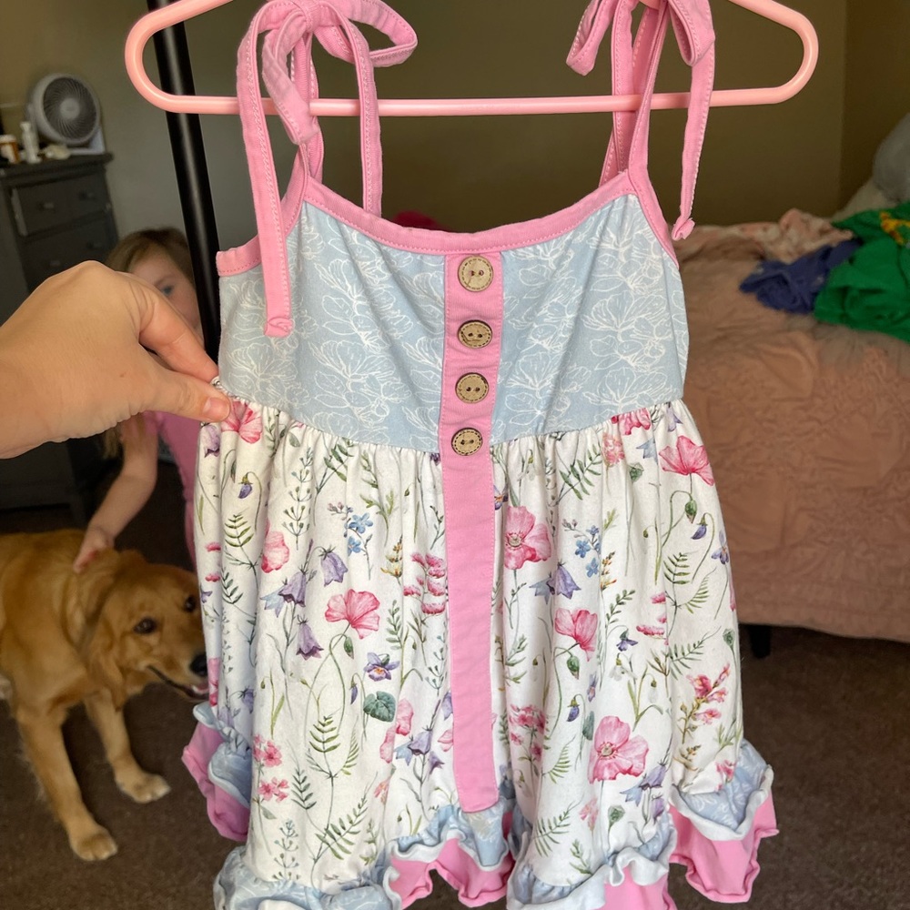 Cheeky Plum Pink and Blue Floral Kids Dress